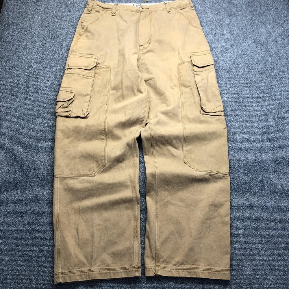 Ecko Unltd Cargo Pants Mens 34x30 Brown Canvas Relaxed Fit Wide Leg Logo
